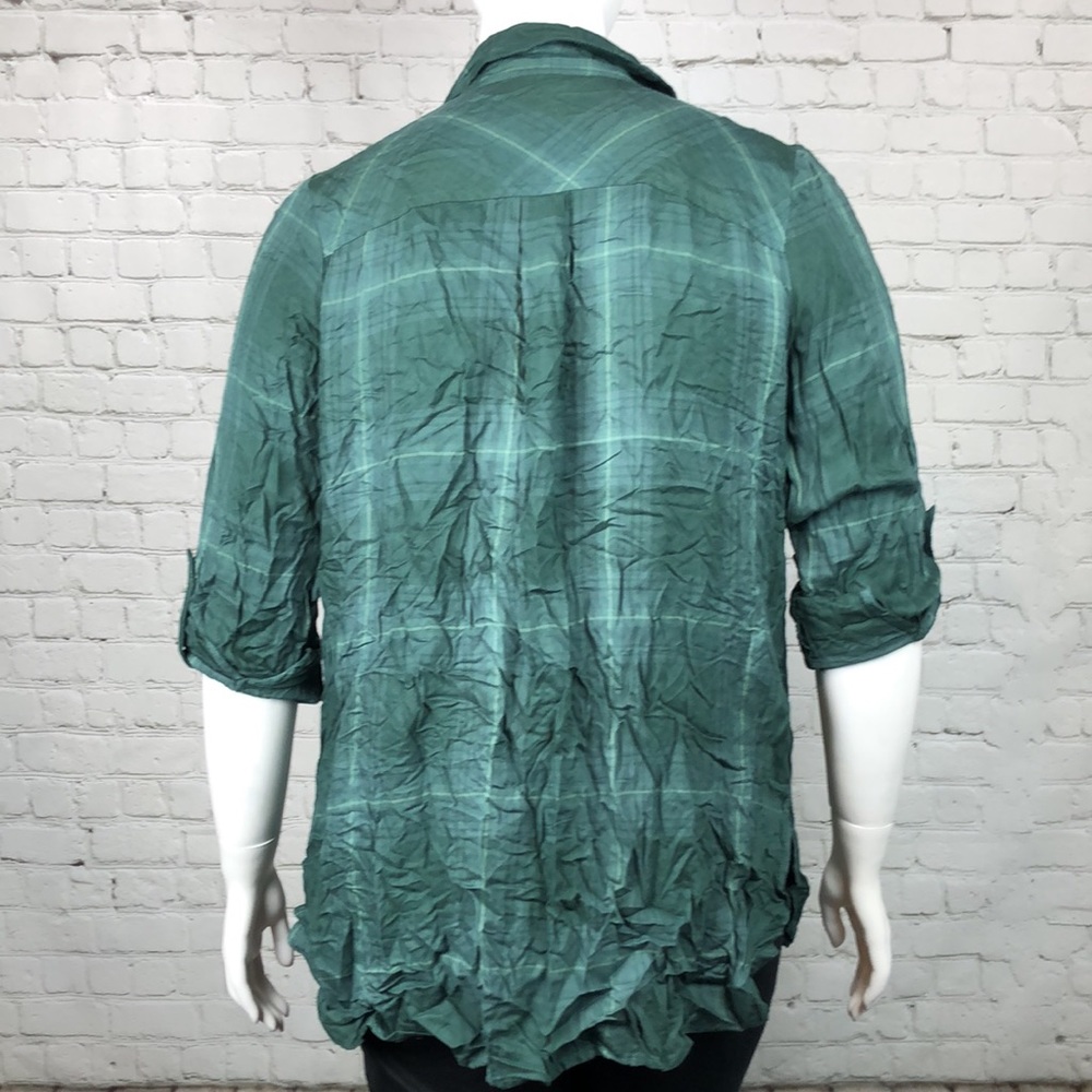 0X 2X 3X Style&Co Green Plaid Button Utility Shirt - Picture 3 of 6
